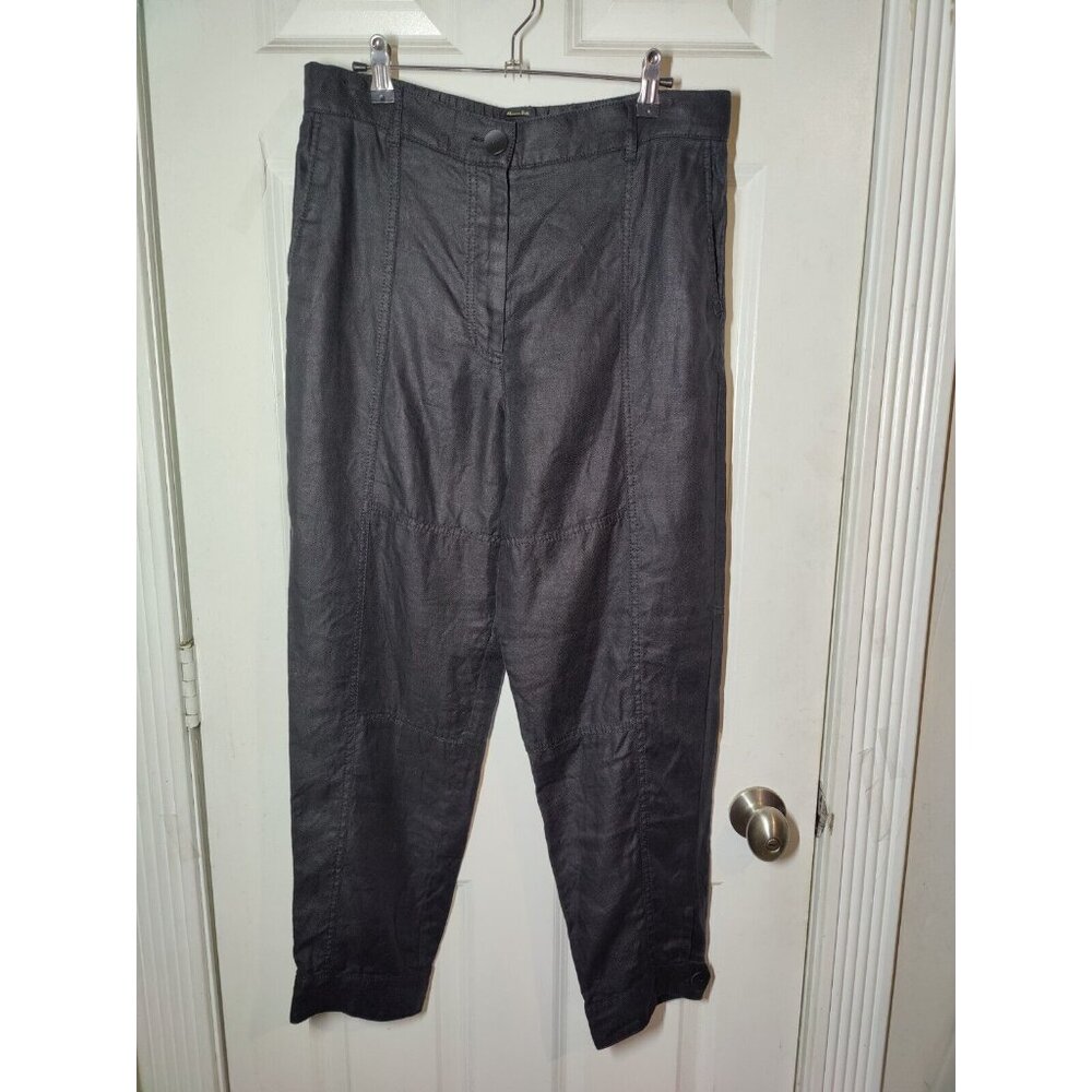 Massimo Dutti Black Tapered 100% Linen High Rise Casual Pants Buttoned Ankles 8